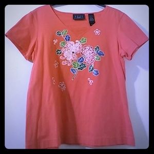 Nwot Liz Claiborne pink knit vneck flower print Md